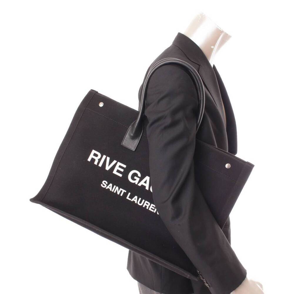 Saint Laurent Rive Gauche Canvas Tote Bag Black - Picture 9 of 9